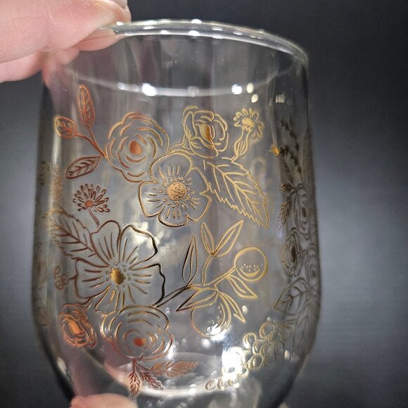 Corkcicle Stemless Wine Glass Set by Rifle Paper Co Set of 2 Elegant Gold Floral - Picture 6 of 13